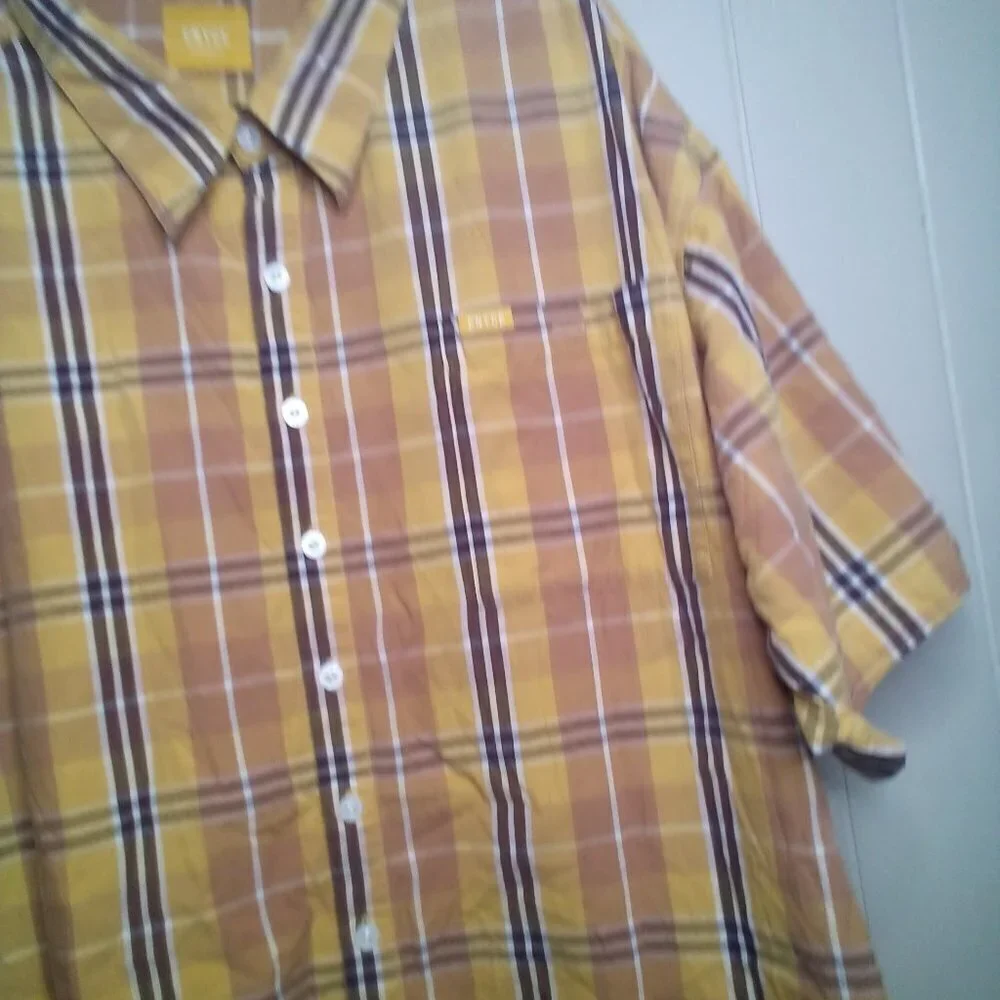 Enyce Button Up Shirt 3XL Short Sleeve Plaid Brown Yellow